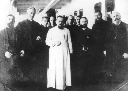 Fr. Dehon (far left) with early members of the congregation