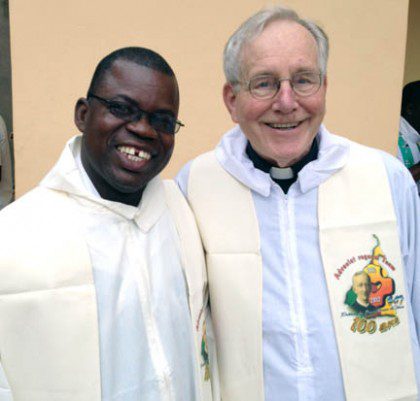 Fr. Jan de Jong with Fr. Kiko, an alumnus of SHST's ESL program 