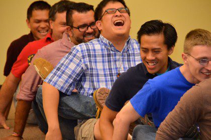 Participants at the Day of Recollection and Training for Dehonian Youth Ministry participated in a variety of team-buliding exercises that can later be used with youth. 