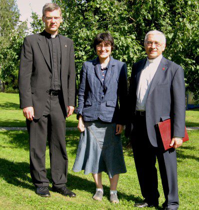 Silvia with Fr. Heiner Wilmer, German provincial, and Fr. José Ornelas Carvalho, superior general, during the celebration of the 100th anniversary of the SCJs' presence in Finland.