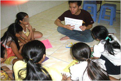 James teaches a class at the One Body Village rescue and rehabilitation house in Cambodia. 