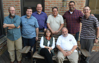 Members of the follow-up committee to the North American Continental Conference include Fr. Greg Murray, Fr. Will Prado Rapozo, Br. Duane Lemke, Fr. Jack Kurps, Frater Juan Carlos Castañeda Rojas, Fr. Greg Schill and Fr. Tony Russo (seated next to Sr. Cathy Bertrand, meeting facilitator). 