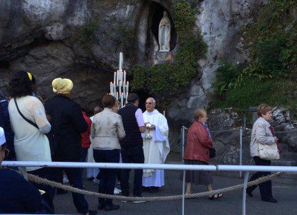 Fr. Dominic with pilgrims at Lourdes