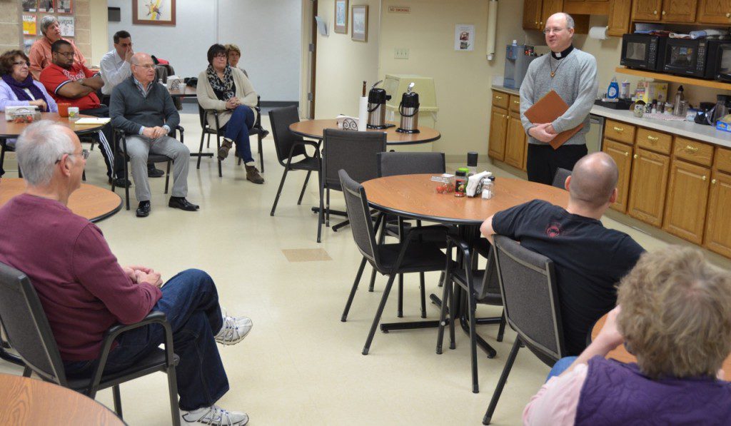 Fr. Steve speaks about Fr. Dehon with employees at the Province Development Office