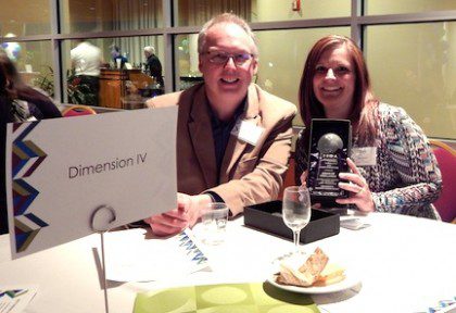 Pictured with the Excellence in Design award are Tina Gordon (designer) and Ray White (architect) of Dimension IV.