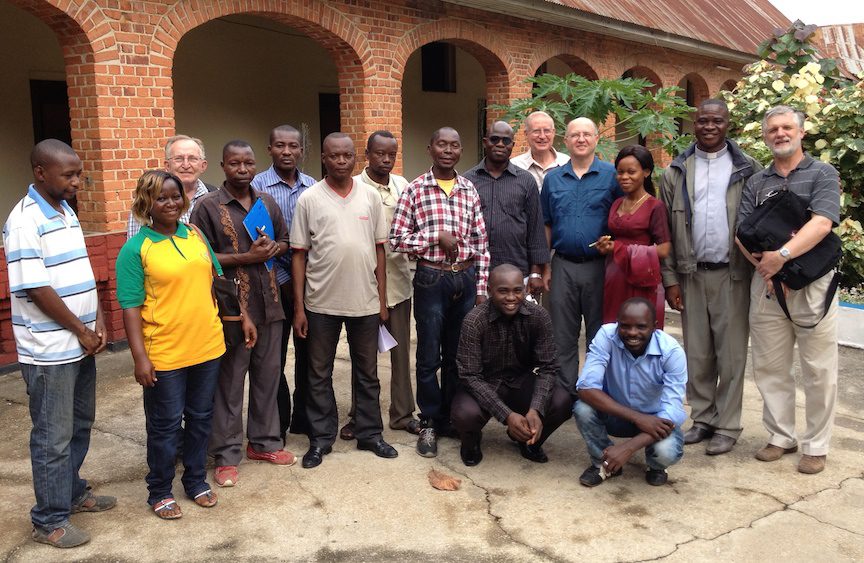 SCJs with RTA staff in Kisangani. RTA is the archdiocese's broadcast service. 