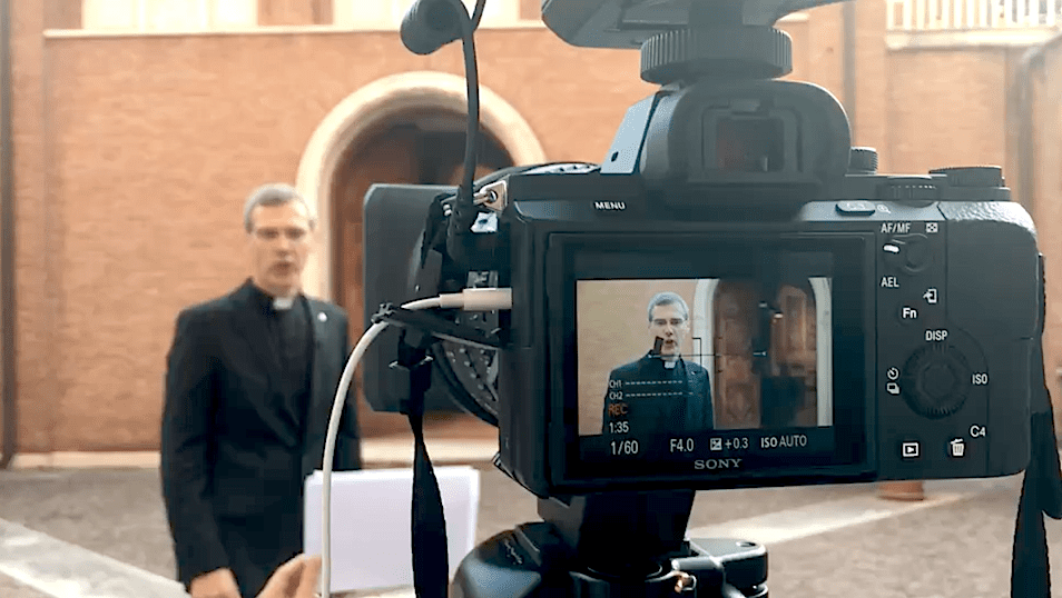 Fr. Heiner Wilmer, superior general, records a message for Mission Education